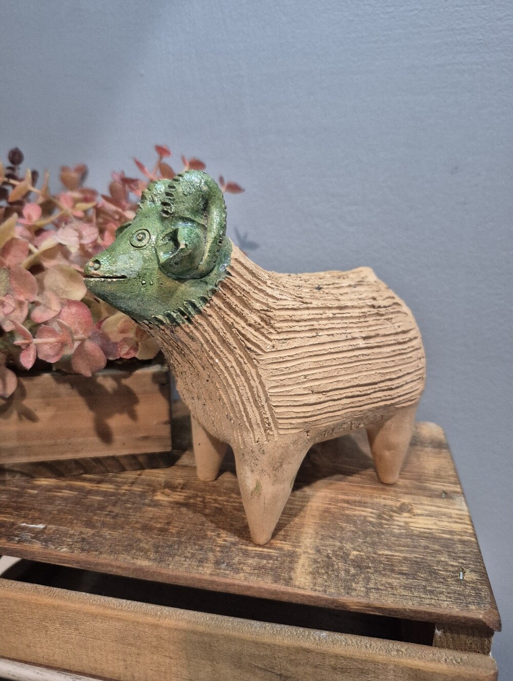Vintage Mexican Folk Art Terracotta Ram Planter Atzompa Oaxaca Pottery